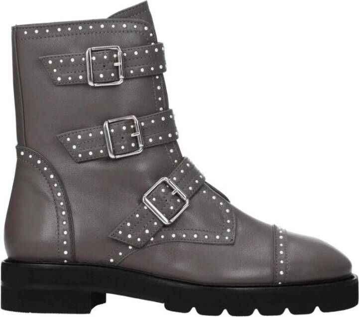 Stuart Weitz Grijze Beaded Leren Enkellaarzen met Gesp