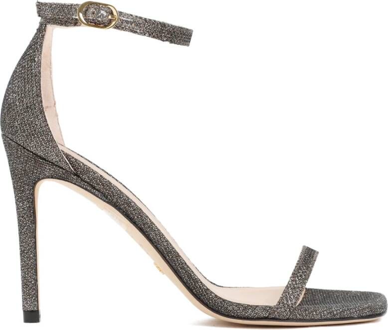 Stuart Weitzman Grijze Metalen Sandalen Minimalistisch Ontwerp Gray Dames