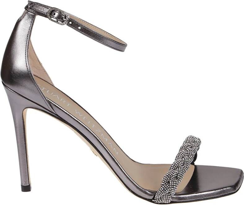 Stuart Weitzman Gunmetal Nudistcurve Hoge Hak Sandalen Gray Dames