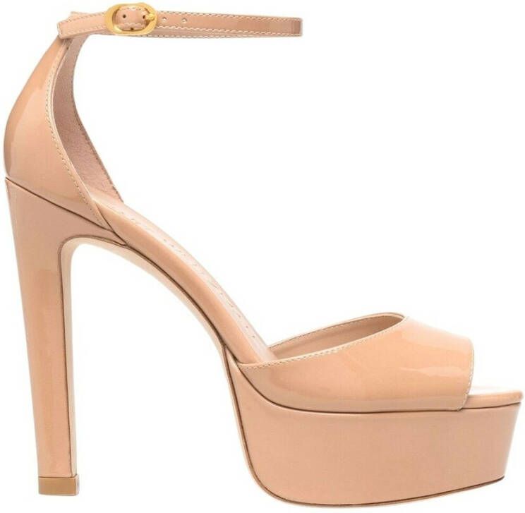 Stuart Weitzman Bruin Leren Plateau Sandalen Beige Dames