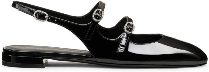 Stuart Weitzman Kristal Gesp Slingback Platte Schoenen Black Dames