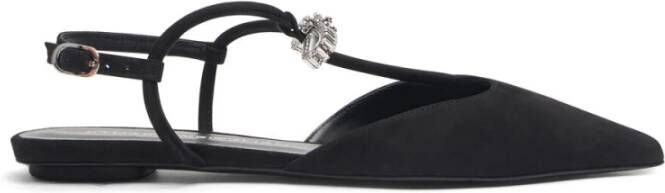 Stuart Weitzman Kristal T-Strap Platte Sandaal Black Dames