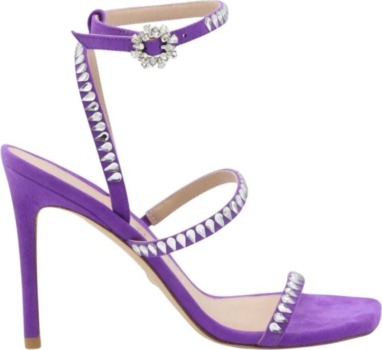 Stuart Weitz Kristalversierde sandalen met hak in violet