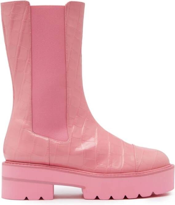 Stuart Weitzman Krokodil Platform Bootie Schoen Spel Pink Dames