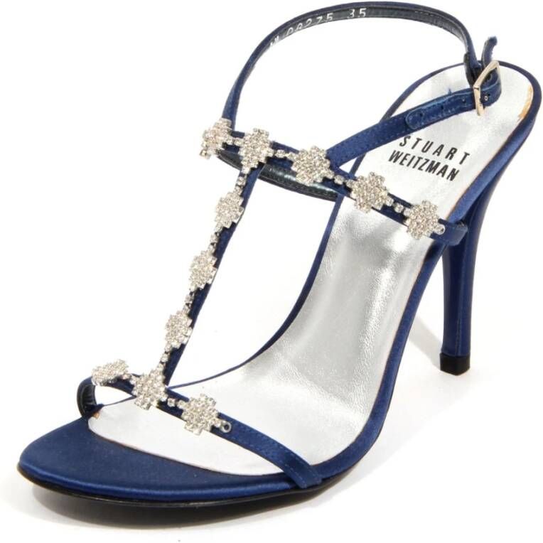 Stuart Weitz Midnight Satin Sandalen met 9cm Hak