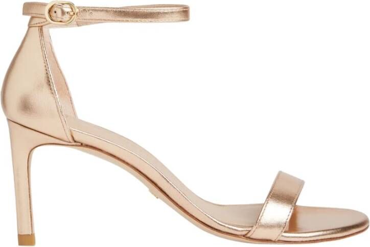 Stuart Weitzman Nunakedstraight Metallic Hoge Hak Sandaal Beige Dames