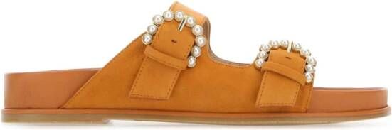 Stuart Weitzman Oranje Suède Piper Platte Sandalen Orange Dames