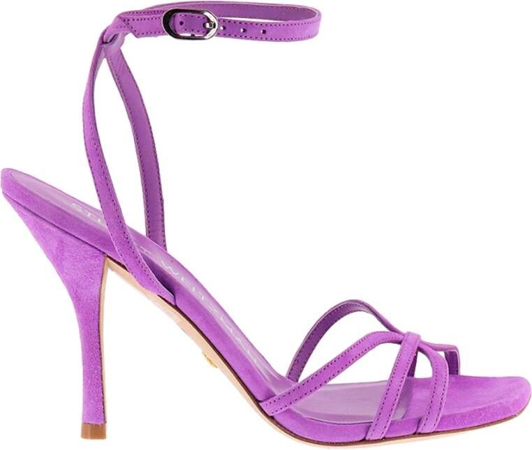 Stuart Weitzman Paarse Suède Sandalen Elegante Stilettohak Purple Dames