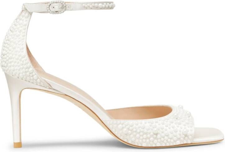 Stuart Weitzman Parelversierde vierkante-teensandaal Beige Dames