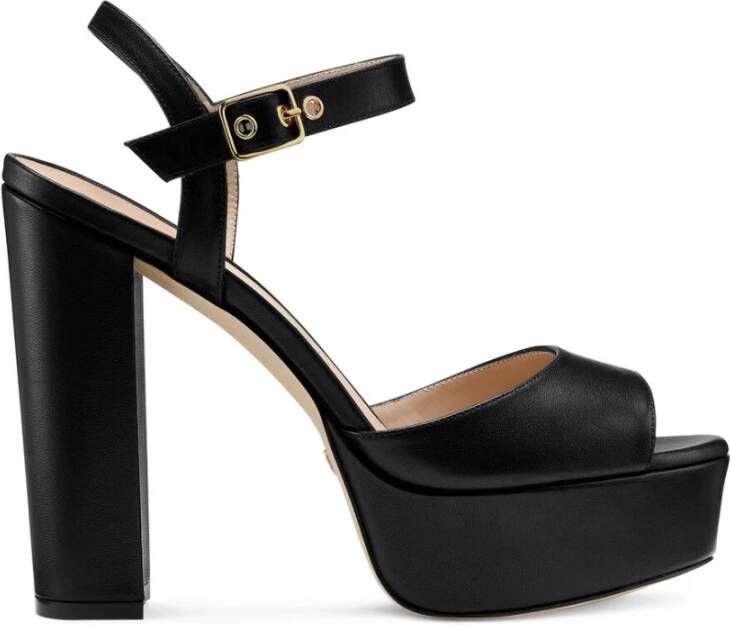 Stuart Weitzman Platform Sandaal met Hoekige Gesp Black Dames