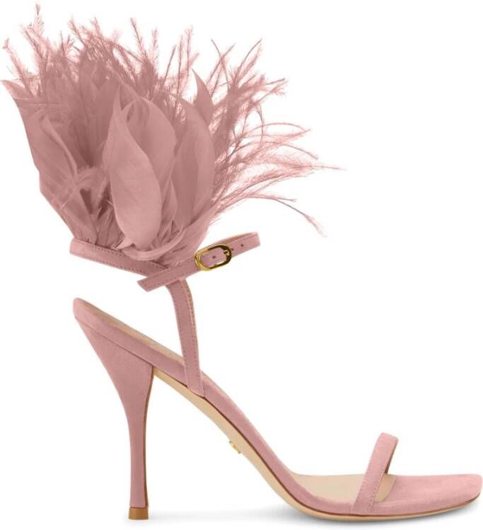 Stuart Weitzman Plume 100 Sandaal met Veren Details Pink Dames