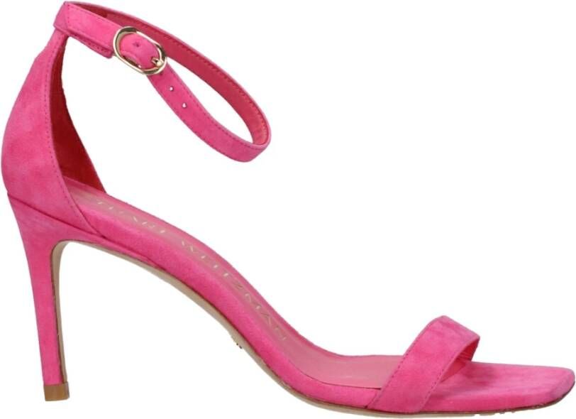 Stuart Weitz Roze Leren Hoge Hak Sandaal