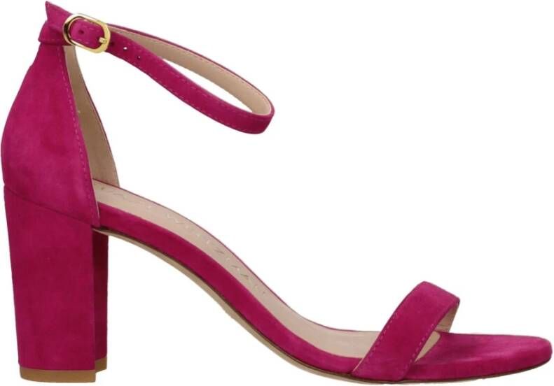 Stuart Weitz Roze Leren Sandaal Mid Hakken