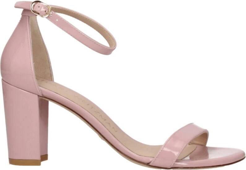 Stuart Weitz Roze leren stiletto hak sandalen