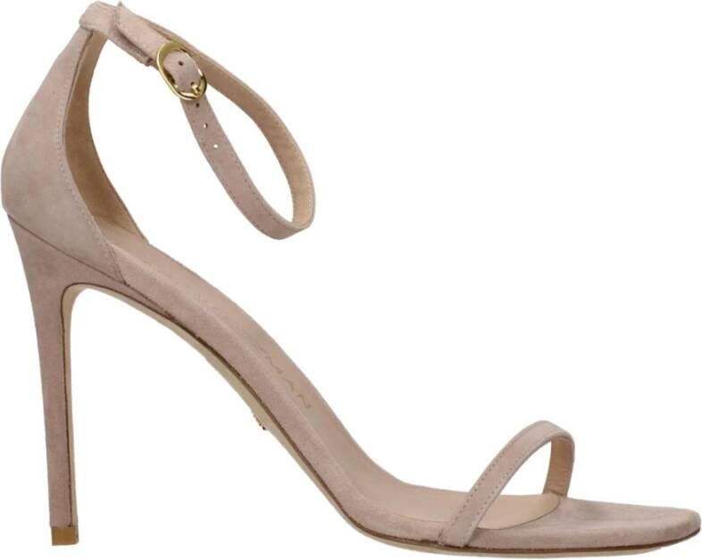 Stuart Weitz Roze Leren Stiletto Hakken Sandalen
