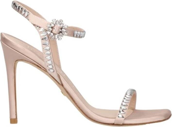 Stuart Weitz Roze Satijnen Strass Hoge Hak Sandaal
