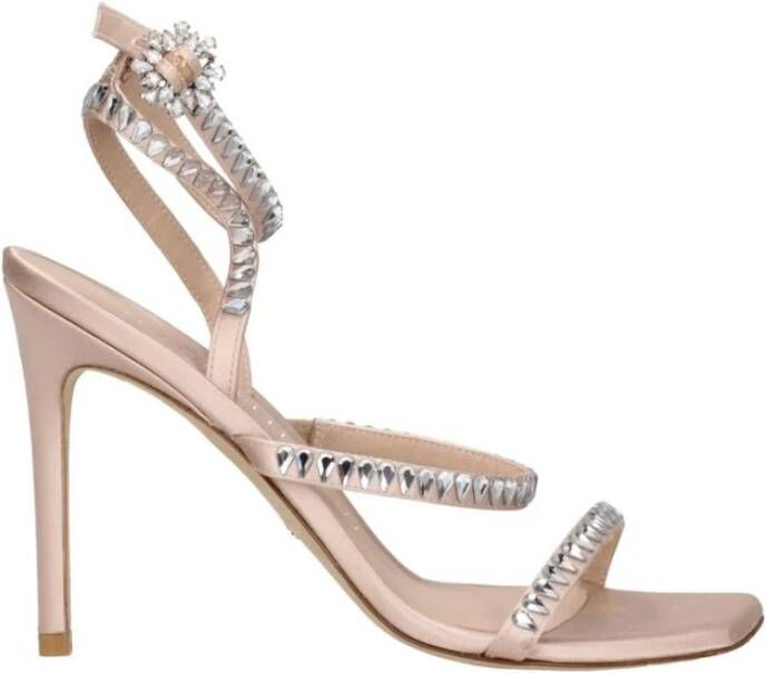 Stuart Weitz Roze Satijnen Strass Hoge Hak Sandalen