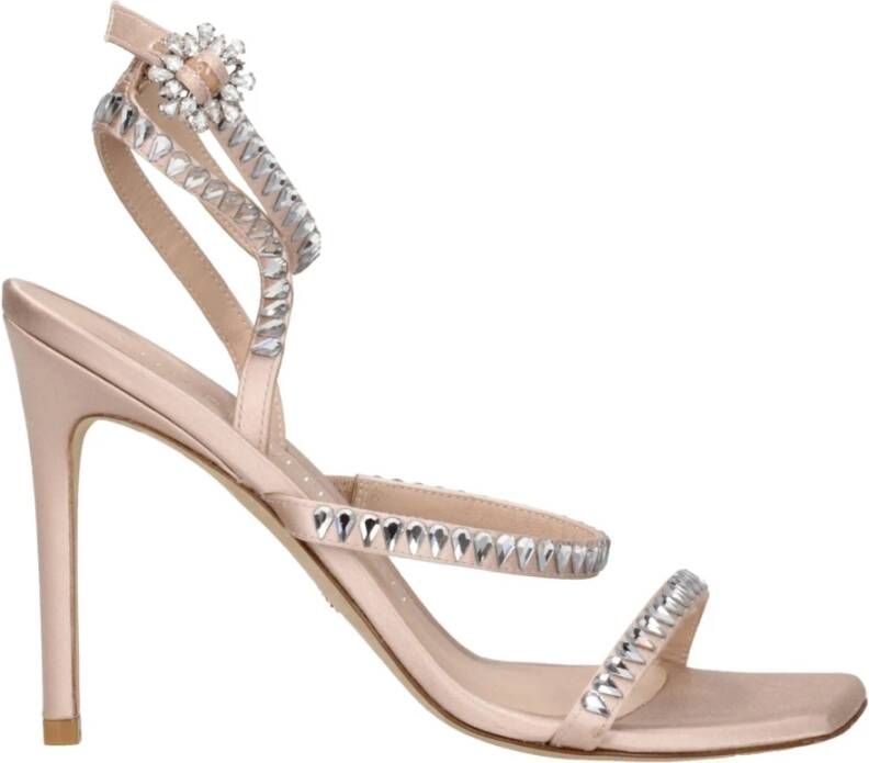 Stuart Weitz Roze Satijnen Strass Sandaal