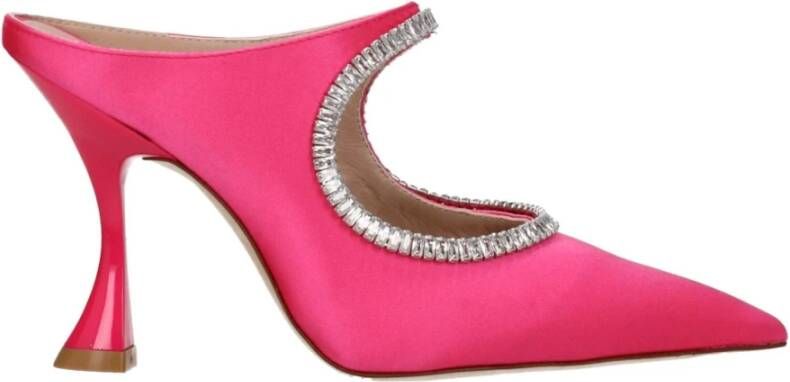 Stuart Weitz Roze Satijnen Strass Sandalen