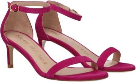 Stuart Weitz Roze Suède Sandalen met Middelhoge Hak en Gesp