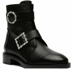 Stuart Weitzman Ryder Pearl GEO Buckle Bootie Zwart Dames