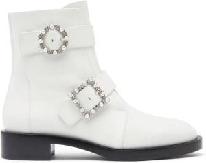 Stuart Weitzman Ryder Pearl Geo Buckle Boots Wit Dames