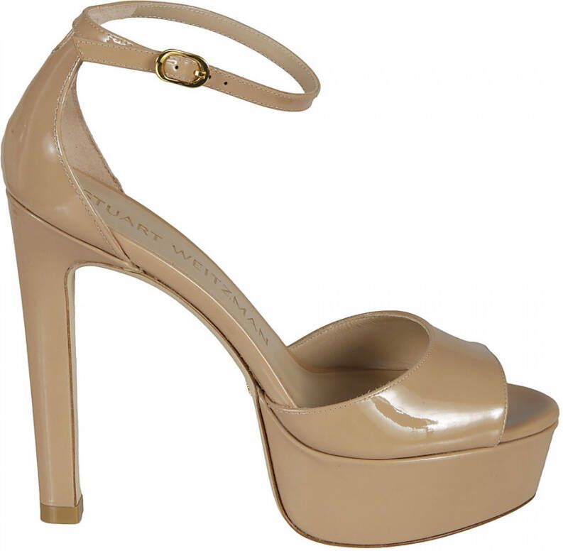 Stuart Weitzman Bruin Leren Plateau Sandalen Beige Dames