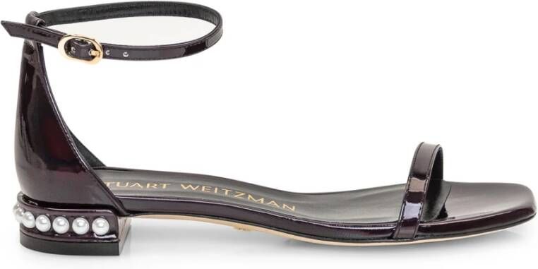 Stuart Weitzman Parel Enkelband Platte Sandalen Black Dames