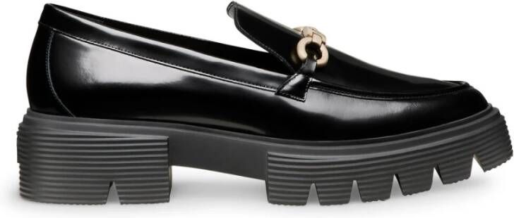 Stuart Weitzman Signature Loafer met Metallic Horsebit Detail Black Dames