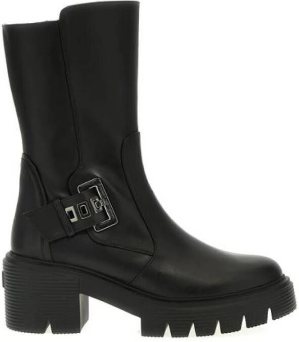Stuart Weitzman Stoere Moto Bootie met Hardware Accents Black Dames