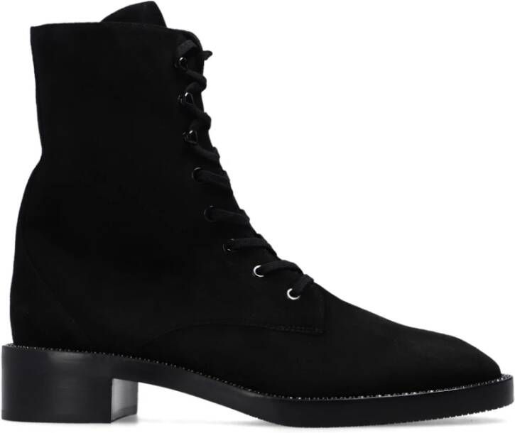 Stuart Weitzman Zwarte leren enkellaarzen met strass