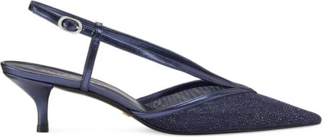 Stuart Weitzman Sparkle Mesh Slingback Hak Muiltje Blue Dames