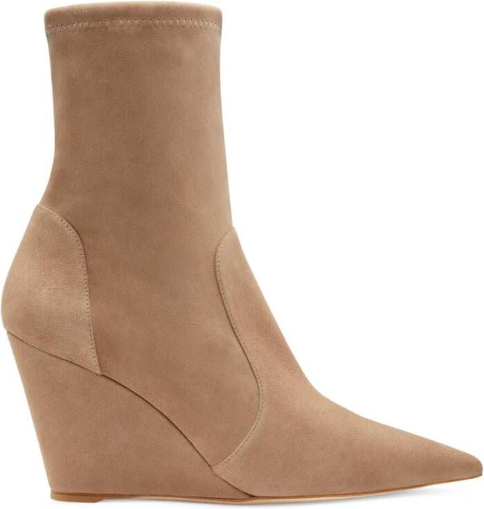 Stuart Weitzman Stuart Wedge 85 Sock Bootie Beige Dames