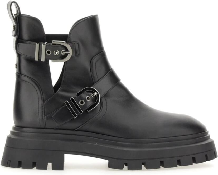 Stuart Weitz Cutout Buckle Leather Ankle Boots
