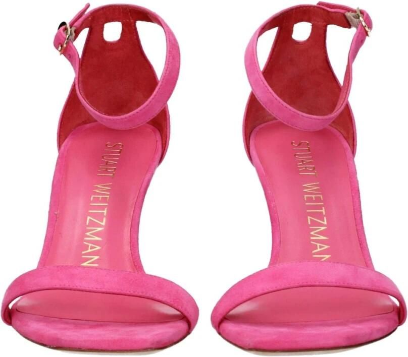 Stuart Weitz Fuchsia Suède Hoge Hak Sandalen