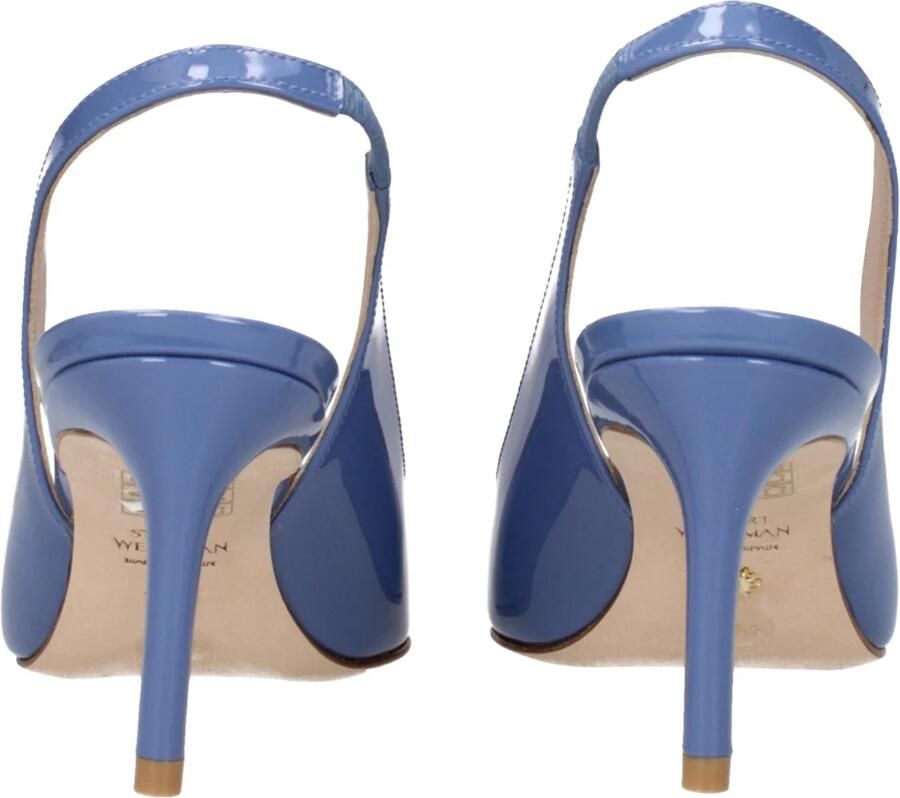 Stuart Weitz Blauwe Leren Sandaal Mid Hakken