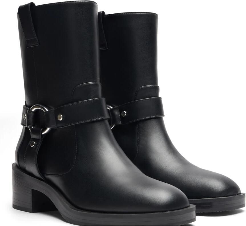 Stuart Weitzman Zwarte leren enkellaarsjes met middelhoge hakken