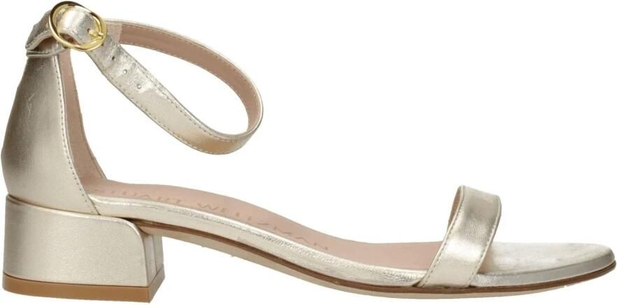 Stuart Weitz Gouden Leren Sandaal Mid Hakken