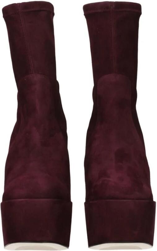 Stuart Weitz Paarse Suède Hoge Hak Enkellaarzen