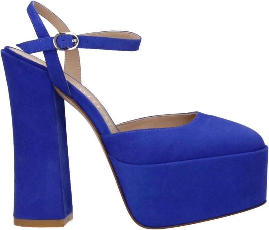 Stuart Weitz Blauwe Leren Plateau Sandalen