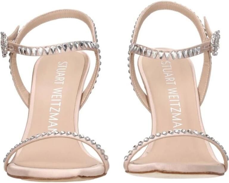 Stuart Weitz Roze Satijnen Strass Hoge Hak Sandaal