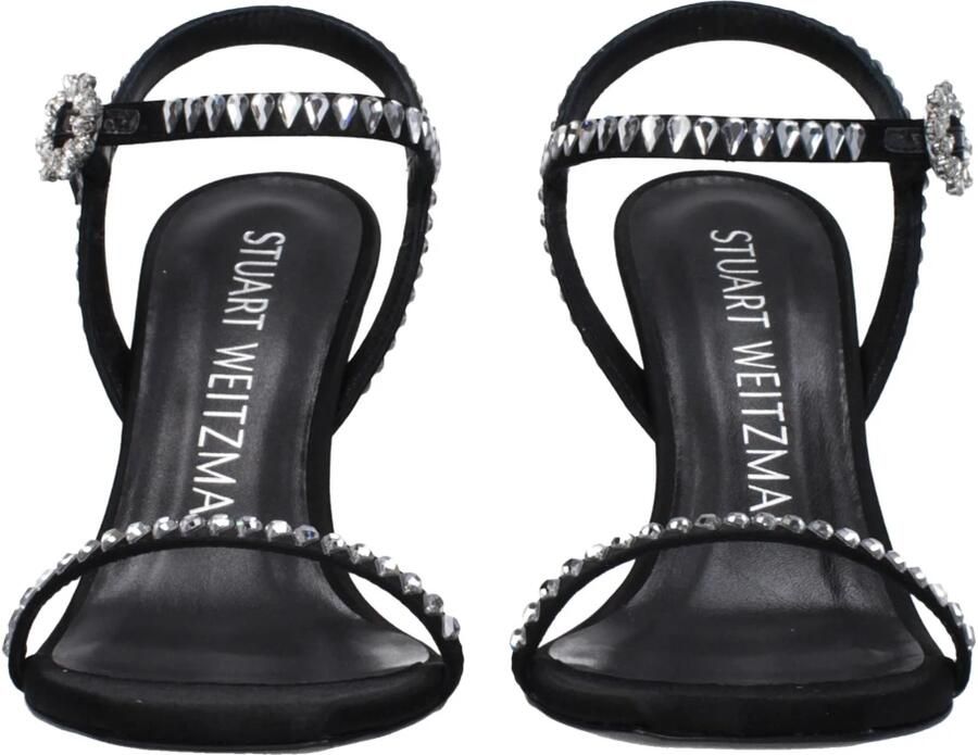 Stuart Weitz Zwarte Satijnen Stiletto Hakken Sandalen