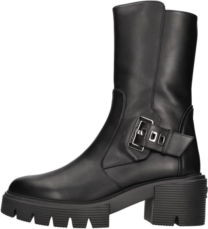 Stuart Weitzman Stoere Moto Bootie met Hardware Accents Zwart Dames