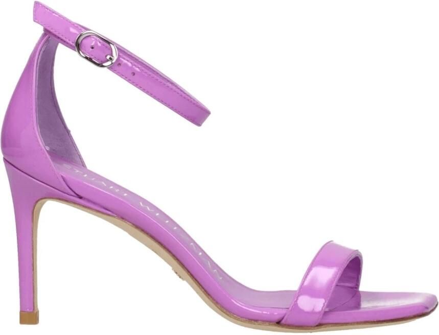 Stuart Weitzman Paarse leren stiletto hak sandalen - Foto 3