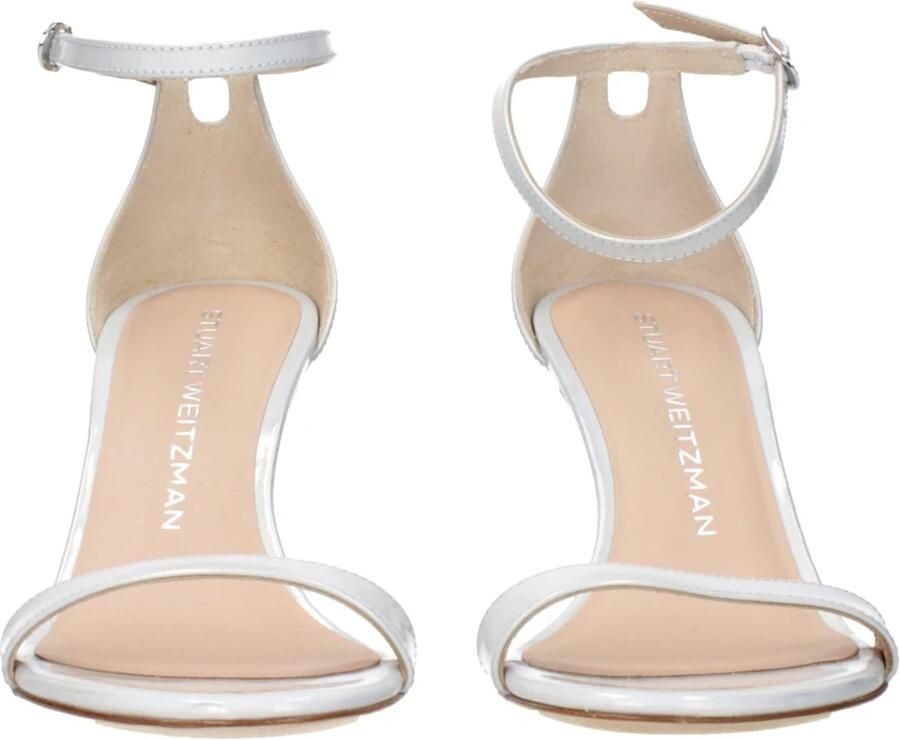 Stuart Weitz Witte Leren Stiletto Hakken Sandalen