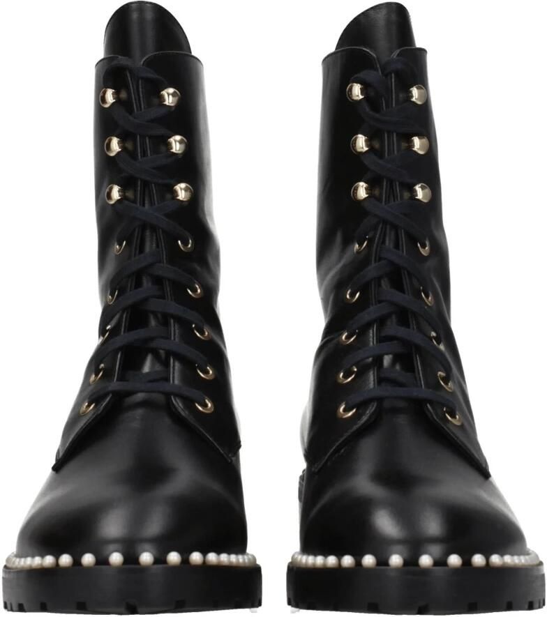 Stuart Weitzman Vrouwelijke Combatlaarzen met Parel Details Black Dames
