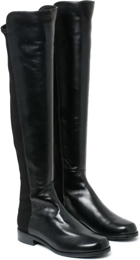 Stuart Weitzman Zwarte Leren Hoge Laarzen Amandel Teen