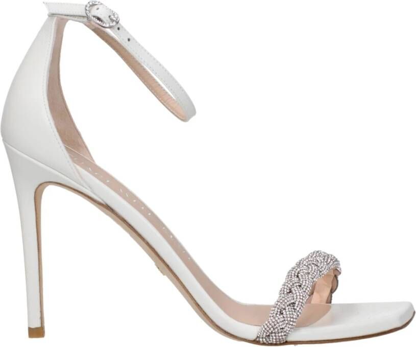 Stuart Weitz Witte Leren Stiletto Hakken Sandalen