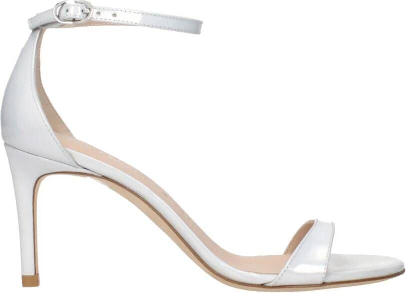 Stuart Weitz Witte Leren Stiletto Hakken Sandalen