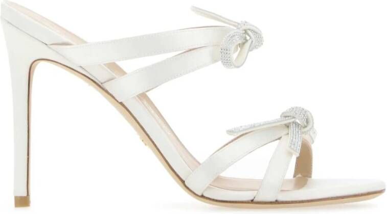 Stuart Weitzman Witte Satijnen SW Bow Muiltjes White Dames